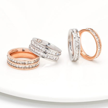 Korean Style Diamond Stainless Steel Ring – Unisex Geometric Band | Silver, Rose Gold & Gold Korean Style Diamond Stainless Steel Ring – Unisex Geometric Band