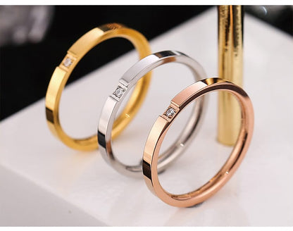 Korean Style Diamond Stainless Steel Ring – Unisex Geometric Band | Silver, Rose Gold & Gold Korean Style Diamond Stainless Steel Ring – Unisex Geometric Band