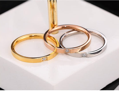 Korean Style Diamond Stainless Steel Ring – Unisex Geometric Band | Silver, Rose Gold & Gold Korean Style Diamond Stainless Steel Ring – Unisex Geometric Band