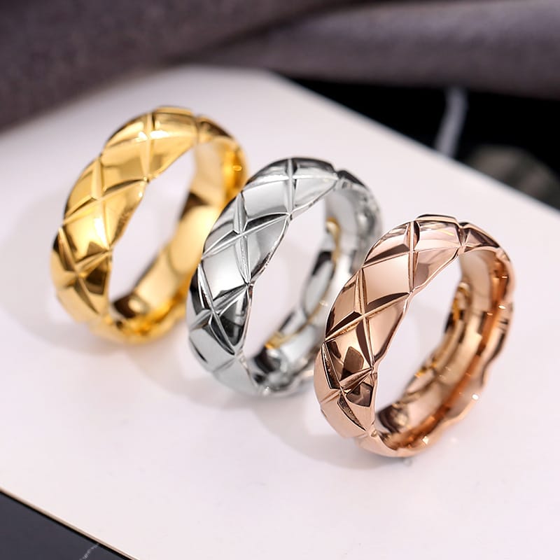 Korean Style Diamond Stainless Steel Ring – Unisex Geometric Band | Silver, Rose Gold & Gold Korean Style Diamond Stainless Steel Ring – Unisex Geometric Band