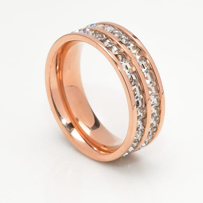 Korean Style Diamond Stainless Steel Ring – Unisex Geometric Band | Silver, Rose Gold & Gold Korean Style Diamond Stainless Steel Ring – Unisex Geometric Band