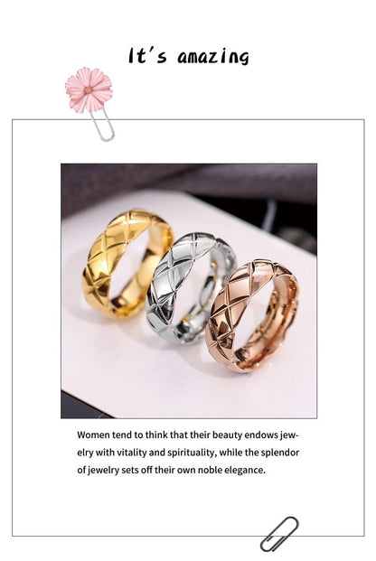 Korean Style Diamond Stainless Steel Ring – Unisex Geometric Band | Silver, Rose Gold & Gold Korean Style Diamond Stainless Steel Ring – Unisex Geometric Band