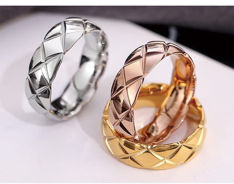 Korean Style Diamond Stainless Steel Ring – Unisex Geometric Band | Silver, Rose Gold & Gold Korean Style Diamond Stainless Steel Ring – Unisex Geometric Band