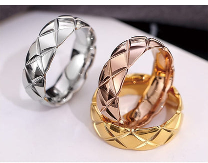 Korean Style Diamond Stainless Steel Ring – Unisex Geometric Band | Silver, Rose Gold & Gold Korean Style Diamond Stainless Steel Ring – Unisex Geometric Band