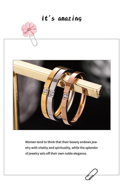Korean Style Diamond Stainless Steel Ring – Unisex Geometric Band | Silver, Rose Gold & Gold Korean Style Diamond Stainless Steel Ring – Unisex Geometric Band