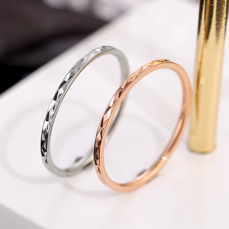 Korean Style Diamond Stainless Steel Ring – Unisex Geometric Band | Silver, Rose Gold & Gold Korean Style Diamond Stainless Steel Ring – Unisex Geometric Band