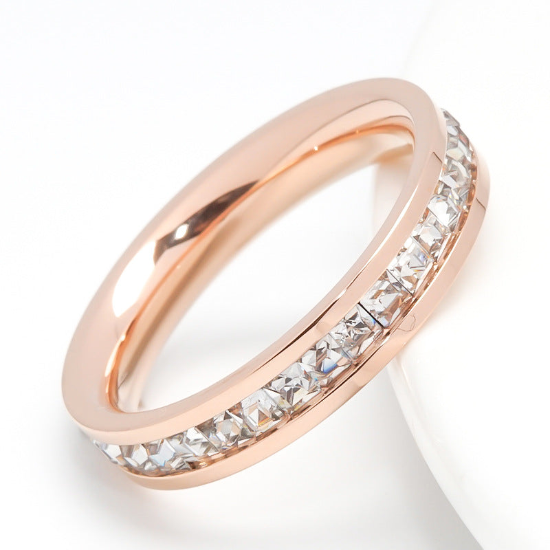 Korean Style Diamond Stainless Steel Ring – Unisex Geometric Band | Silver, Rose Gold & Gold Korean Style Diamond Stainless Steel Ring – Unisex Geometric Band