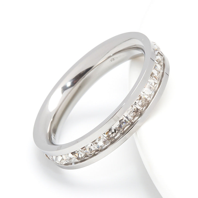 Korean Style Diamond Stainless Steel Ring – Unisex Geometric Band | Silver, Rose Gold & Gold Korean Style Diamond Stainless Steel Ring – Unisex Geometric Band