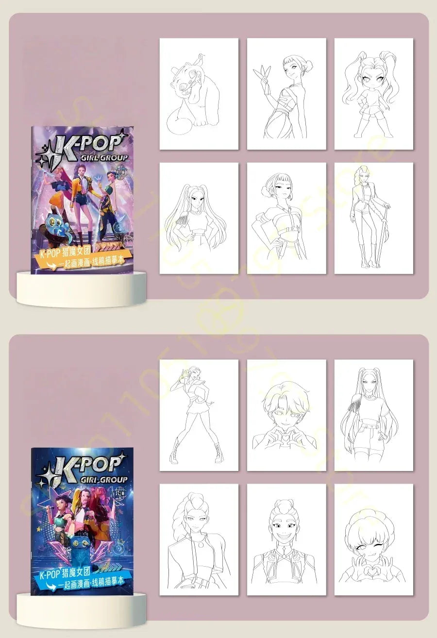 KPop Demon Hunter Cute Cartoon Tracking Coloring Books Kids Painting Sketch Stationery Book Creative   Anime hobby festival gift KPop Demon Hunter Cute Cartoon Tracking Coloring Books Kids Painting Sketch Stationery Book Creative   Anime hobby festival gift