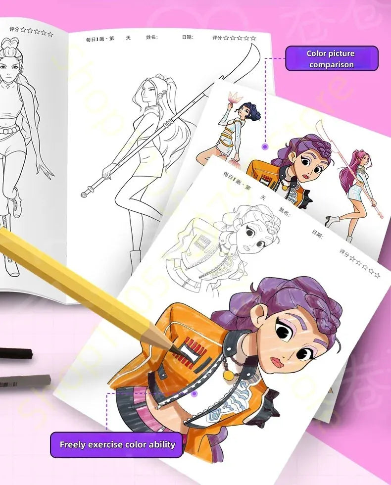 KPop Demon Hunter Cute Cartoon Tracking Coloring Books Kids Painting Sketch Stationery Book Creative   Anime hobby festival gift KPop Demon Hunter Cute Cartoon Tracking Coloring Books Kids Painting Sketch Stationery Book Creative   Anime hobby festival gift