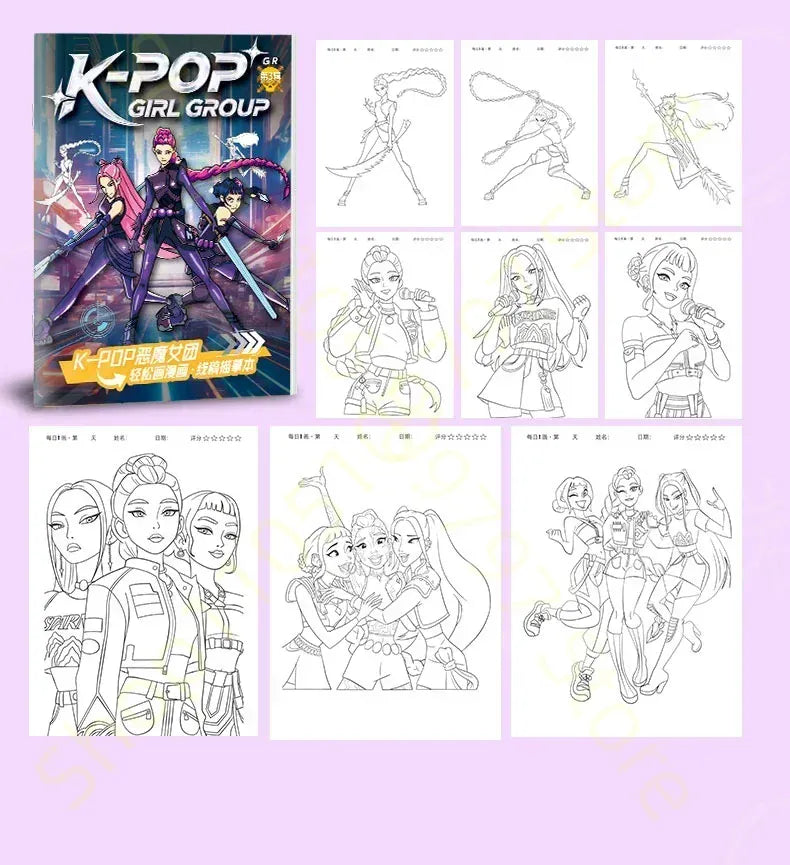 KPop Demon Hunter Cute Cartoon Tracking Coloring Books Kids Painting Sketch Stationery Book Creative   Anime hobby festival gift KPop Demon Hunter Cute Cartoon Tracking Coloring Books Kids Painting Sketch Stationery Book Creative   Anime hobby festival gift