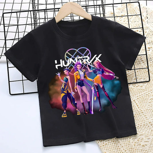 KPop Demon Hunters T-shirt for Children Cartoon Black Tee Top Girls Round Collar Short Sleeve Clothes Kids Summer Clothing Gift KPop Demon Hunters T-shirt for Children Cartoon Black Tee Top Girls Round Collar Short Sleeve Clothes Kids Summer Clothing Gift