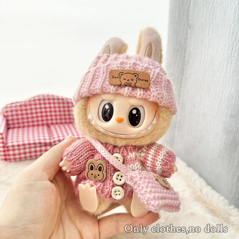Labubu Clothes for Labubu Accessories Outfit 17cm Dolls Clothing Labubu Clothes Pink Designer Doll Sweater Hat Bag Set Labubu Clothes for Labubu Accessories Outfit 17cm Dolls Clothing Labubu Clothes Pink Designer Doll Sweater Hat Bag Set