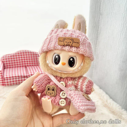 Labubu Clothes for Labubu Accessories Outfit 17cm Dolls Clothing Labubu Clothes Pink Designer Doll Sweater Hat Bag Set Labubu Clothes for Labubu Accessories Outfit 17cm Dolls Clothing Labubu Clothes Pink Designer Doll Sweater Hat Bag Set