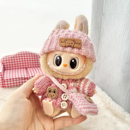 Labubu Clothes for Labubu Accessories Outfit 17cm Dolls Clothing Labubu Clothes Pink Designer Doll Sweater Hat Bag Set Labubu Clothes for Labubu Accessories Outfit 17cm Dolls Clothing Labubu Clothes Pink Designer Doll Sweater Hat Bag Set