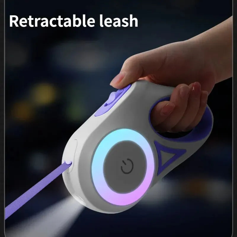 LED Retractable Dog Leash with Flashlight & RGB Ring – 3m & 5m | Wahooly LED Retractable Dog Leash with Flashlight & RGB Light Ring – 3m & 5m