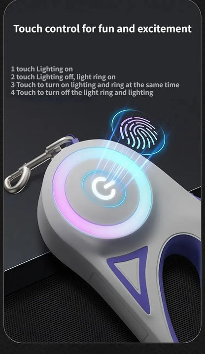 LED Retractable Dog Leash with Flashlight & RGB Ring – 3m & 5m | Wahooly LED Retractable Dog Leash with Flashlight & RGB Light Ring – 3m & 5m