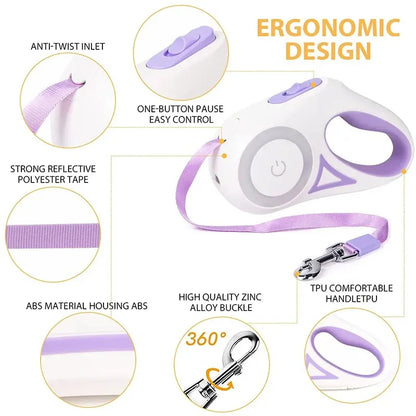 LED Retractable Dog Leash with Flashlight & RGB Ring – 3m & 5m | Wahooly LED Retractable Dog Leash with Flashlight & RGB Light Ring – 3m & 5m