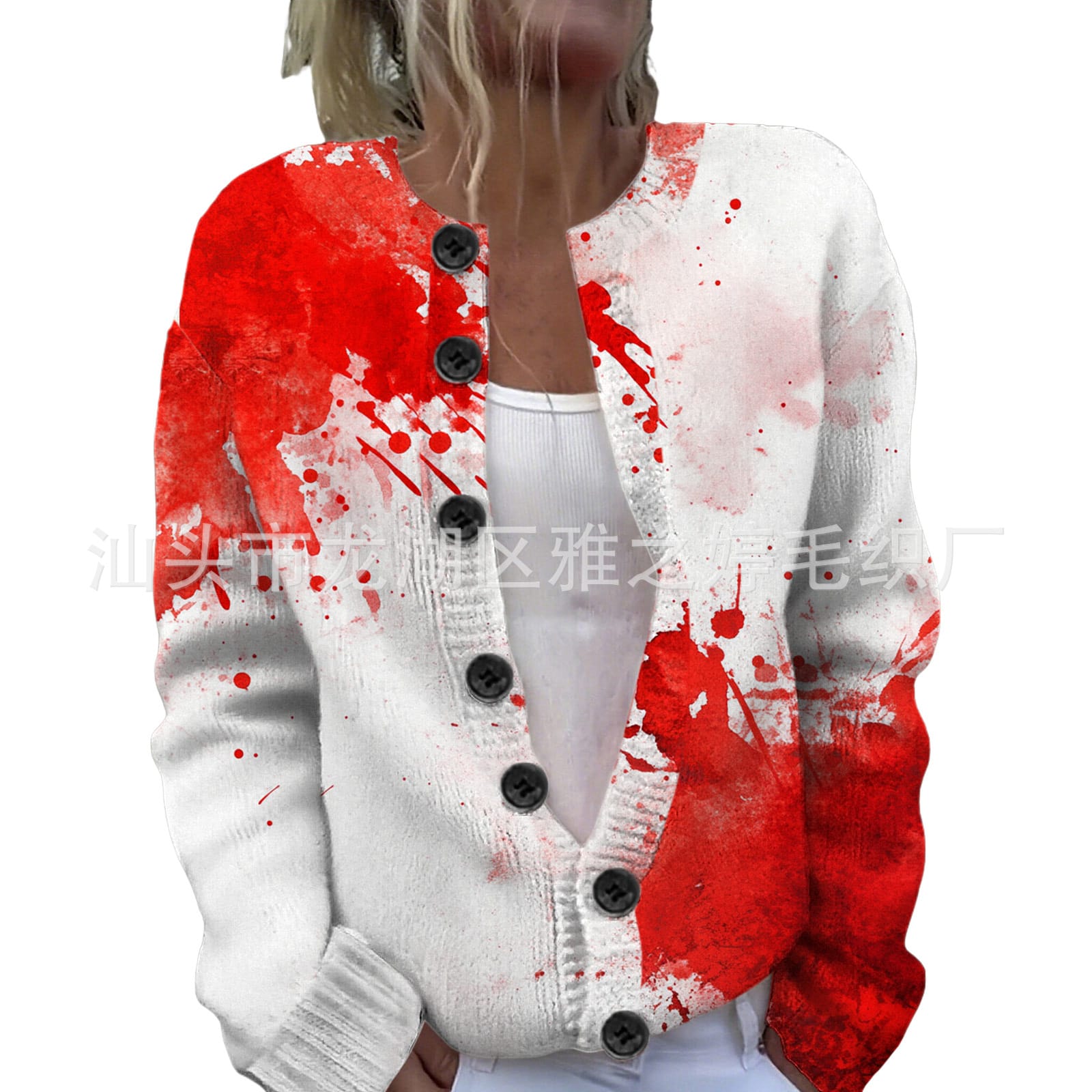 Ll-Yk1 Halloween Cardigan Round Neck Long-Sleeved 3D Printed Sweater European and American Cross-Border Casual Women's Clothing Amazon Theme Ll-Yk1 Halloween Cardigan Round Neck Long-Sleeved 3D Printed Sweater European and American Cross-Border Casual Women's Clothing Amazon Theme