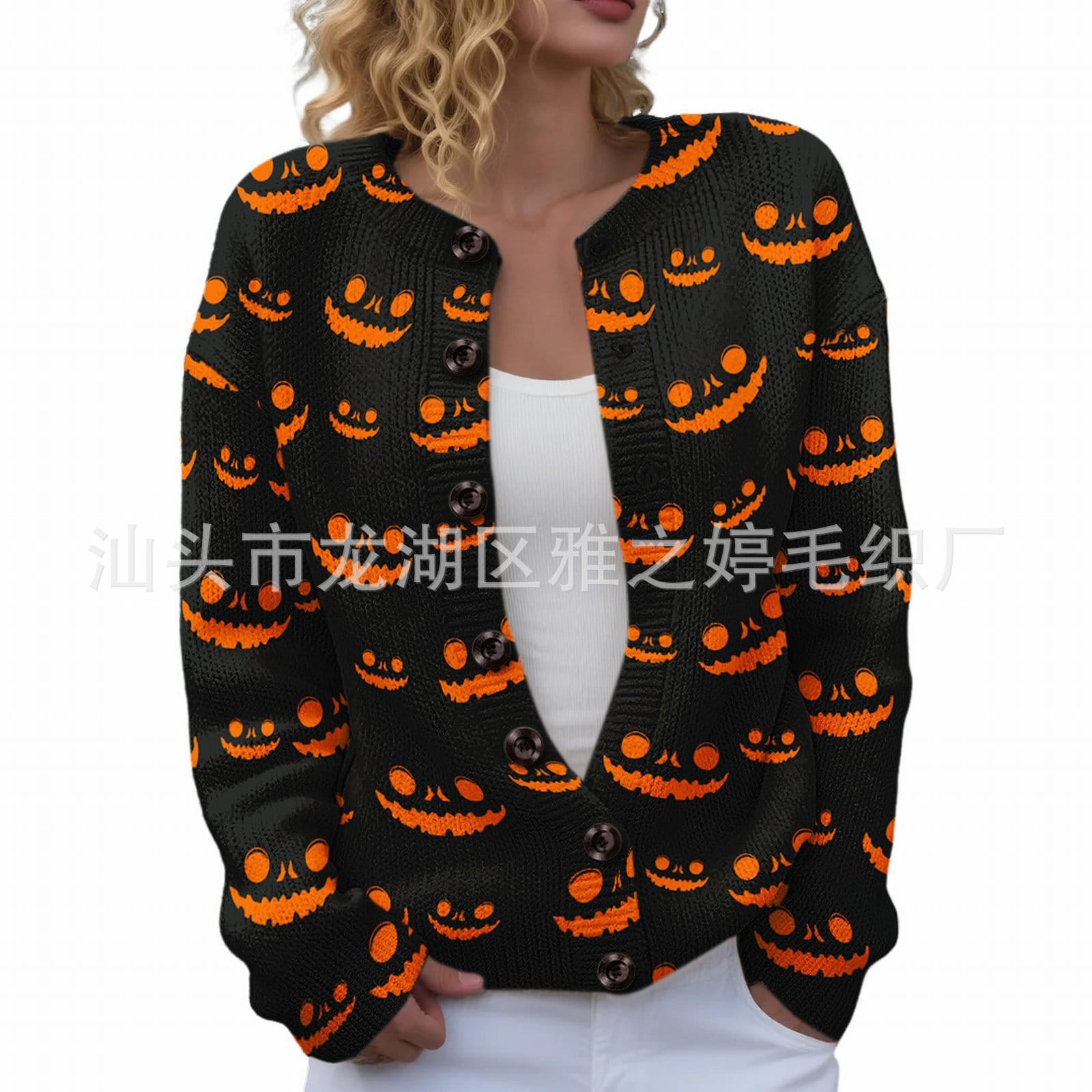 Ll-Yk1 Halloween Cardigan Round Neck Long-Sleeved 3D Printed Sweater European and American Cross-Border Casual Women's Clothing Amazon Theme Ll-Yk1 Halloween Cardigan Round Neck Long-Sleeved 3D Printed Sweater European and American Cross-Border Casual Women's Clothing Amazon Theme