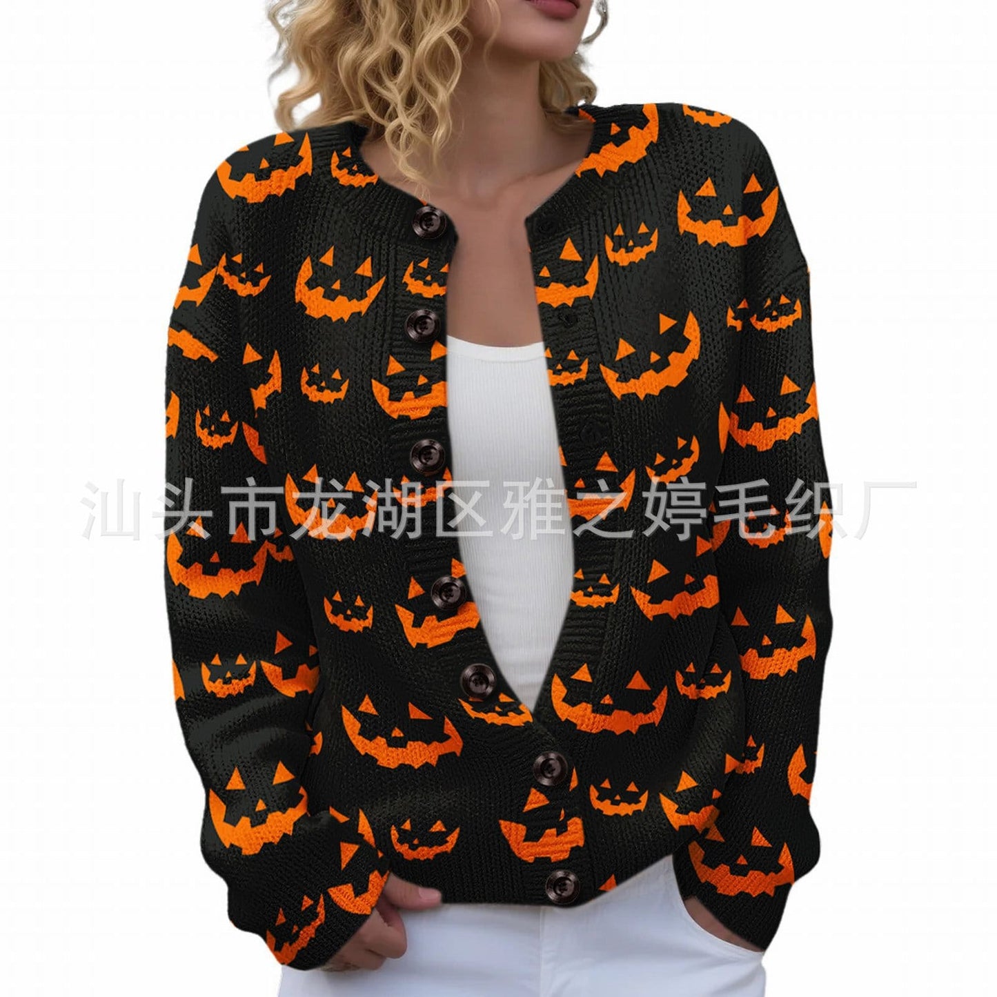 Ll-Yk1 Halloween Cardigan Round Neck Long-Sleeved 3D Printed Sweater European and American Cross-Border Casual Women's Clothing Amazon Theme Ll-Yk1 Halloween Cardigan Round Neck Long-Sleeved 3D Printed Sweater European and American Cross-Border Casual Women's Clothing Amazon Theme