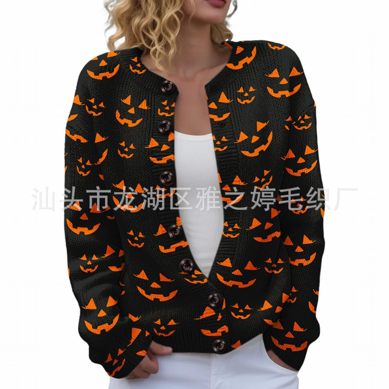 Ll-Yk1 Halloween Cardigan Round Neck Long-Sleeved 3D Printed Sweater European and American Cross-Border Casual Women's Clothing Amazon Theme Ll-Yk1 Halloween Cardigan Round Neck Long-Sleeved 3D Printed Sweater European and American Cross-Border Casual Women's Clothing Amazon Theme
