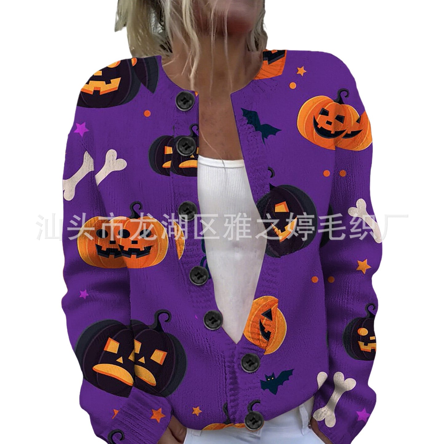 Ll-Yk1 Halloween Cardigan Round Neck Long-Sleeved 3D Printed Sweater European and American Cross-Border Casual Women's Clothing Amazon Theme Ll-Yk1 Halloween Cardigan Round Neck Long-Sleeved 3D Printed Sweater European and American Cross-Border Casual Women's Clothing Amazon Theme