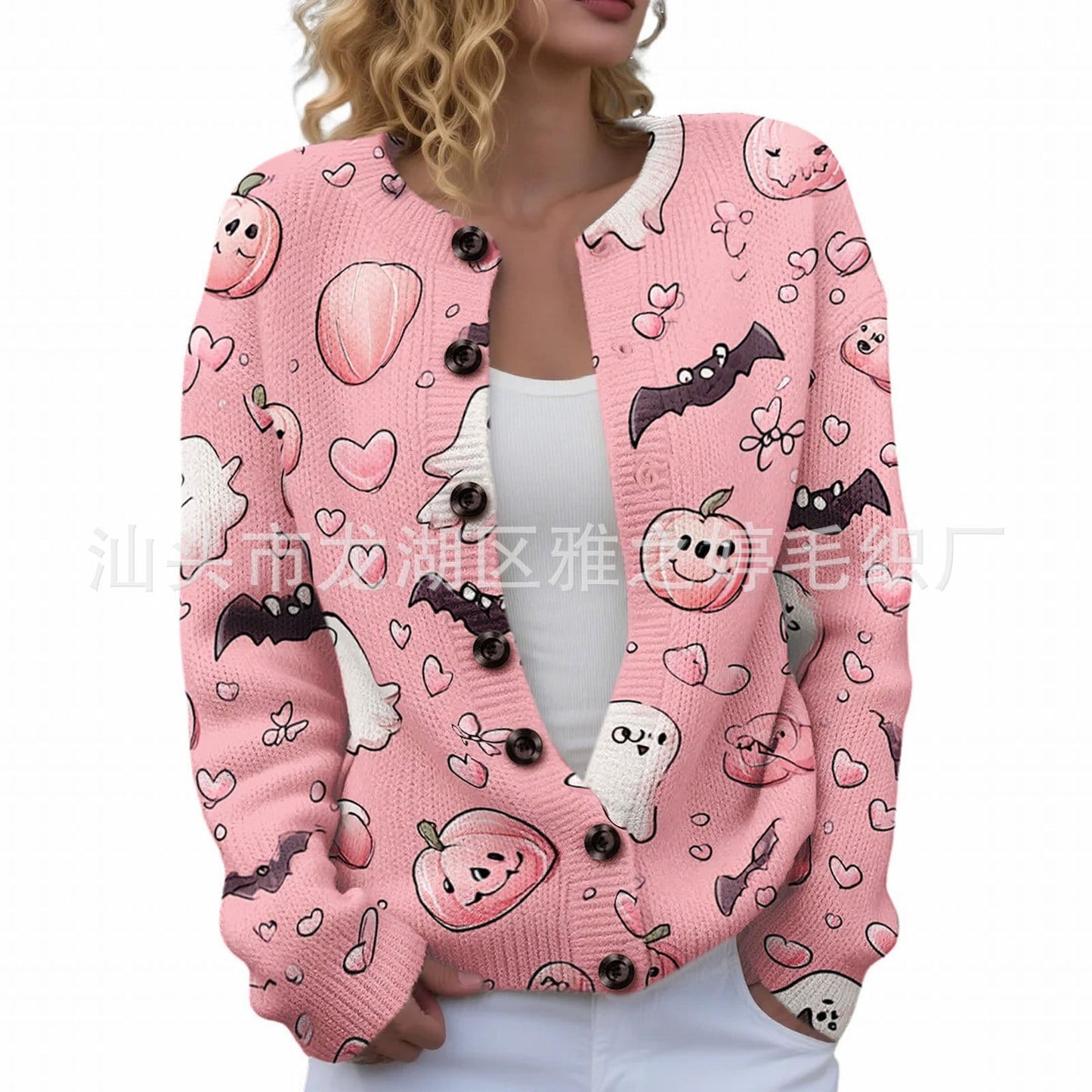 Ll-Yk1 Halloween Cardigan Round Neck Long-Sleeved 3D Printed Sweater European and American Cross-Border Casual Women's Clothing Amazon Theme Ll-Yk1 Halloween Cardigan Round Neck Long-Sleeved 3D Printed Sweater European and American Cross-Border Casual Women's Clothing Amazon Theme