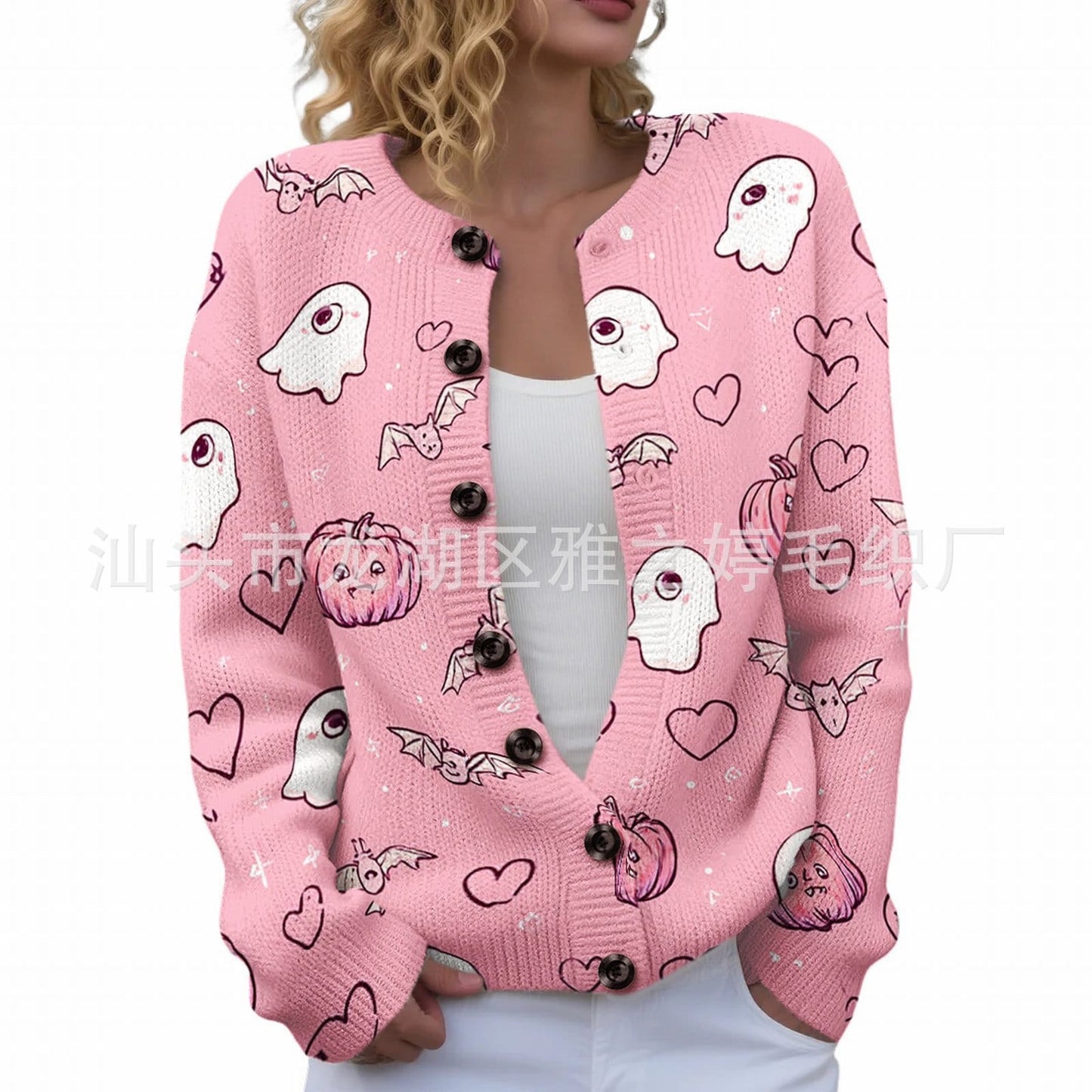Ll-Yk1 Halloween Cardigan Round Neck Long-Sleeved 3D Printed Sweater European and American Cross-Border Casual Women's Clothing Amazon Theme Ll-Yk1 Halloween Cardigan Round Neck Long-Sleeved 3D Printed Sweater European and American Cross-Border Casual Women's Clothing Amazon Theme