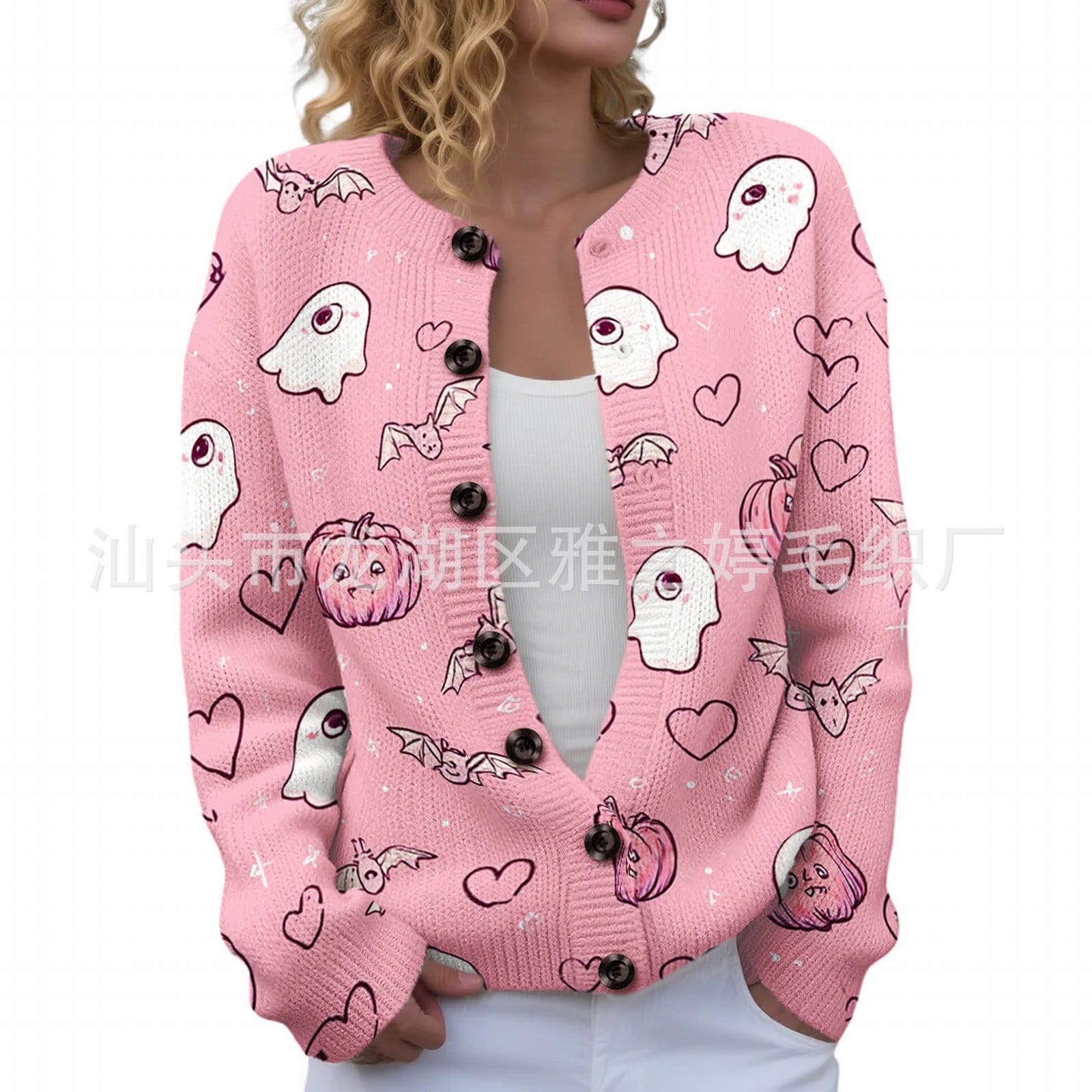Ll-Yk1 Halloween Cardigan Round Neck Long-Sleeved 3D Printed Sweater European and American Cross-Border Casual Women's Clothing Amazon Theme Ll-Yk1 Halloween Cardigan Round Neck Long-Sleeved 3D Printed Sweater European and American Cross-Border Casual Women's Clothing Amazon Theme