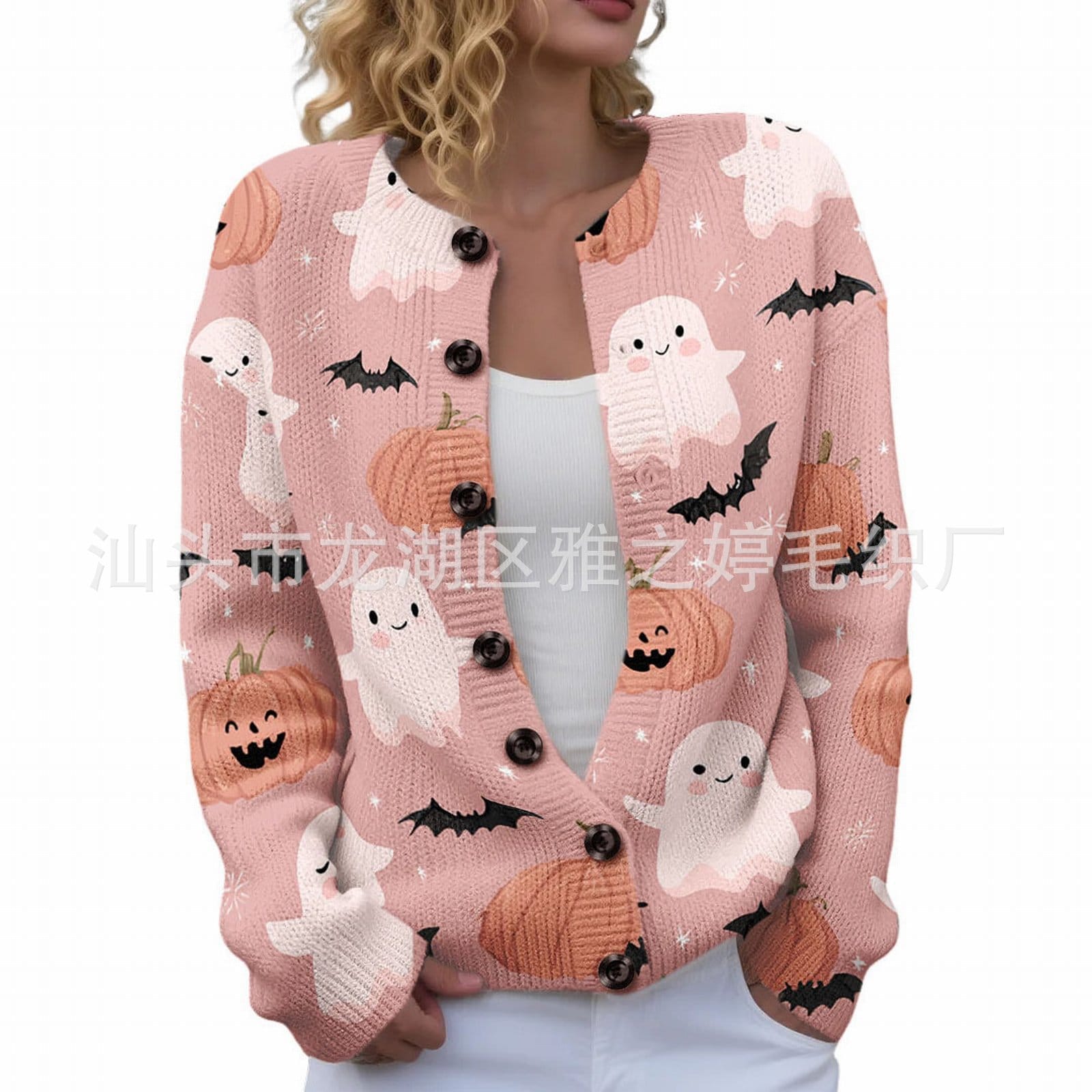 Ll-Yk1 Halloween Cardigan Round Neck Long-Sleeved 3D Printed Sweater European and American Cross-Border Casual Women's Clothing Amazon Theme Ll-Yk1 Halloween Cardigan Round Neck Long-Sleeved 3D Printed Sweater European and American Cross-Border Casual Women's Clothing Amazon Theme