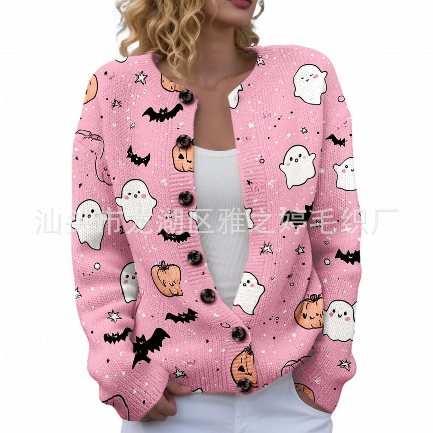 Ll-Yk1 Halloween Cardigan Round Neck Long-Sleeved 3D Printed Sweater European and American Cross-Border Casual Women's Clothing Amazon Theme Ll-Yk1 Halloween Cardigan Round Neck Long-Sleeved 3D Printed Sweater European and American Cross-Border Casual Women's Clothing Amazon Theme