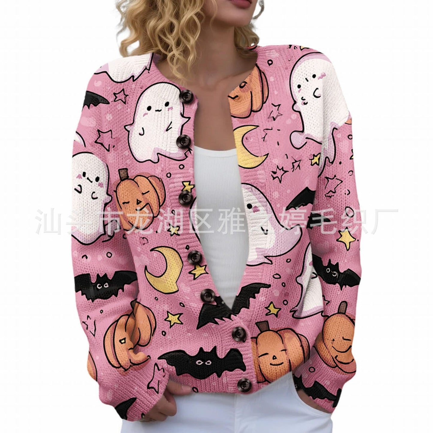 Ll-Yk1 Halloween Cardigan Round Neck Long-Sleeved 3D Printed Sweater European and American Cross-Border Casual Women's Clothing Amazon Theme Ll-Yk1 Halloween Cardigan Round Neck Long-Sleeved 3D Printed Sweater European and American Cross-Border Casual Women's Clothing Amazon Theme