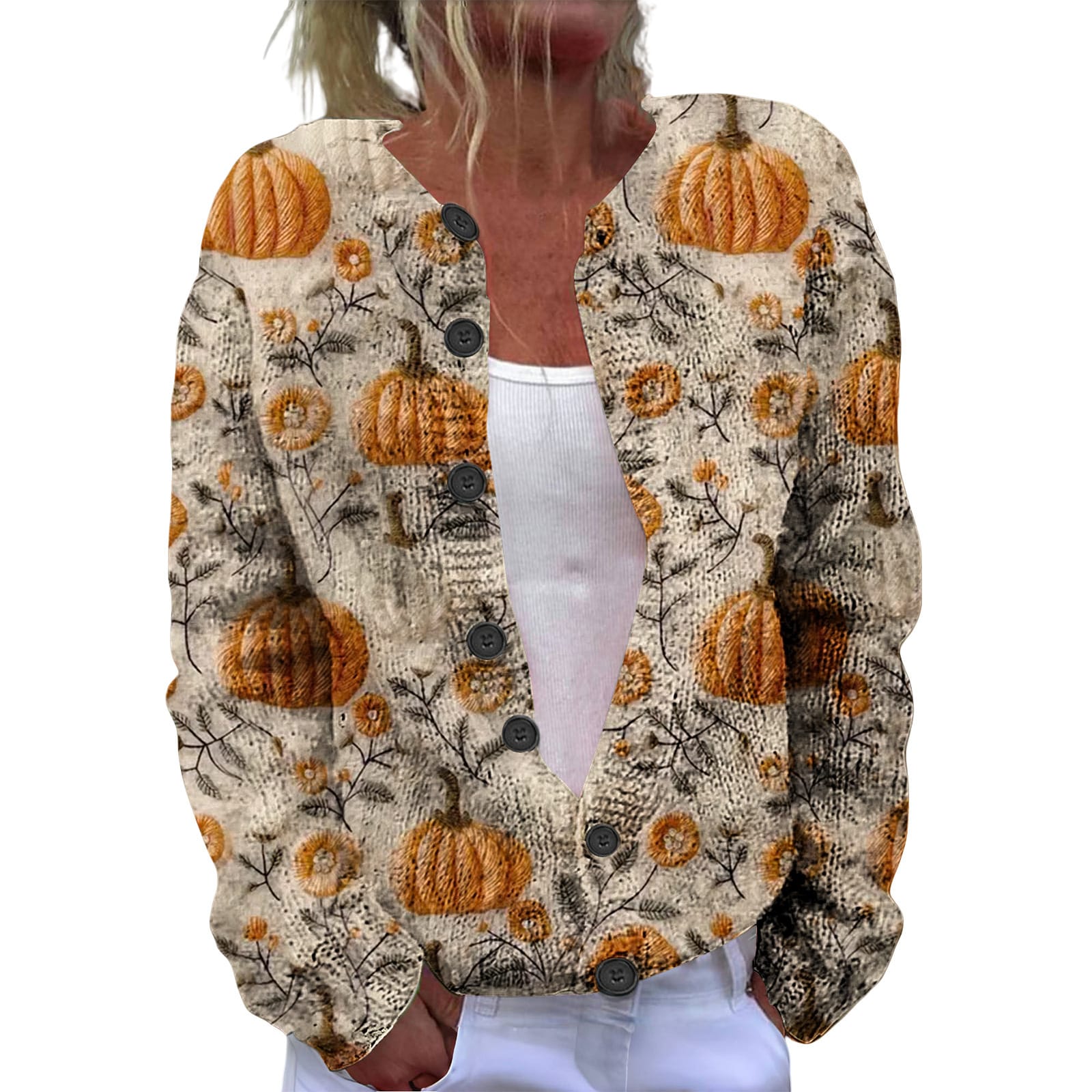 Ll-Yk1 Halloween Cardigan Round Neck Long-Sleeved 3D Printed Sweater European and American Cross-Border Casual Women's Clothing Amazon Theme Ll-Yk1 Halloween Cardigan Round Neck Long-Sleeved 3D Printed Sweater European and American Cross-Border Casual Women's Clothing Amazon Theme