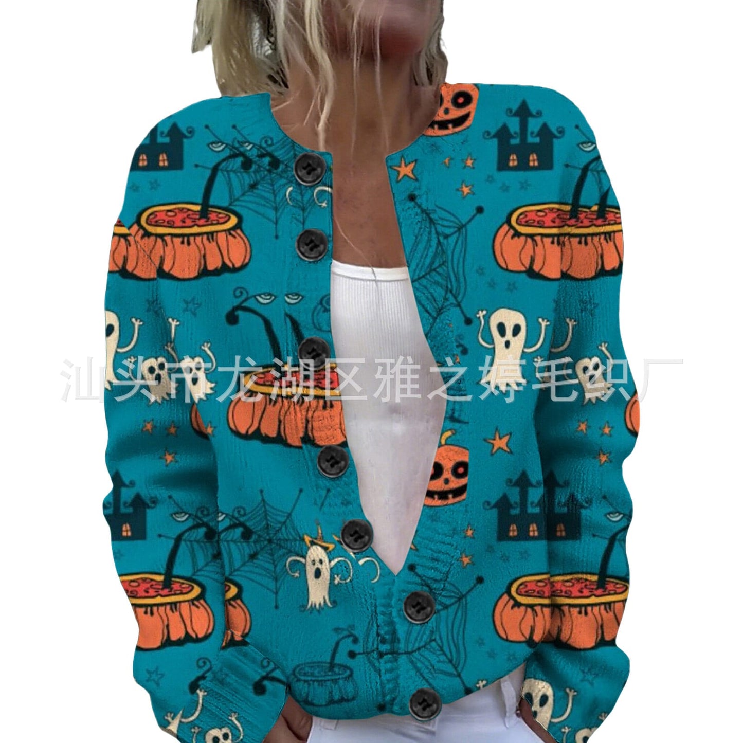 Ll-Yk1 Halloween Cardigan Round Neck Long-Sleeved 3D Printed Sweater European and American Cross-Border Casual Women's Clothing Amazon Theme Ll-Yk1 Halloween Cardigan Round Neck Long-Sleeved 3D Printed Sweater European and American Cross-Border Casual Women's Clothing Amazon Theme