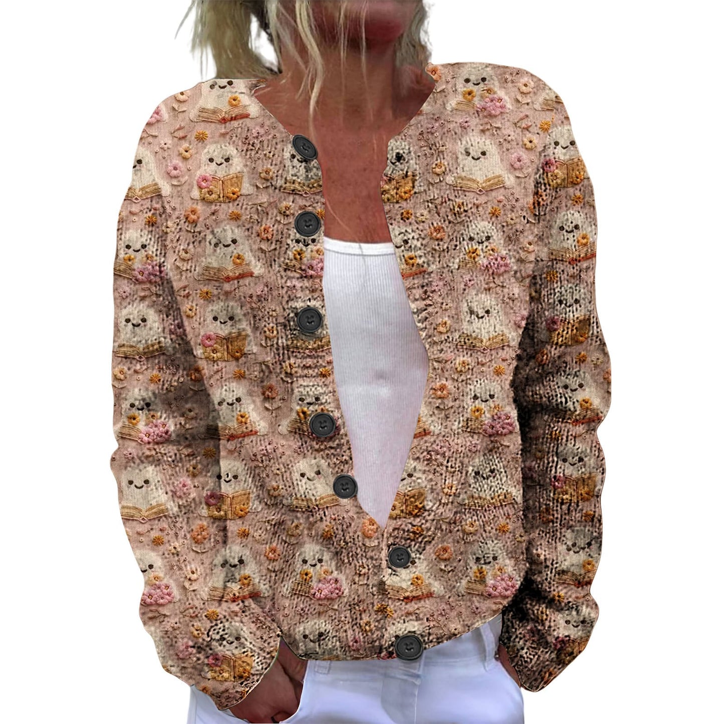 Ll-Yk1 Halloween Cardigan Round Neck Long-Sleeved 3D Printed Sweater European and American Cross-Border Casual Women's Clothing Amazon Theme Ll-Yk1 Halloween Cardigan Round Neck Long-Sleeved 3D Printed Sweater European and American Cross-Border Casual Women's Clothing Amazon Theme