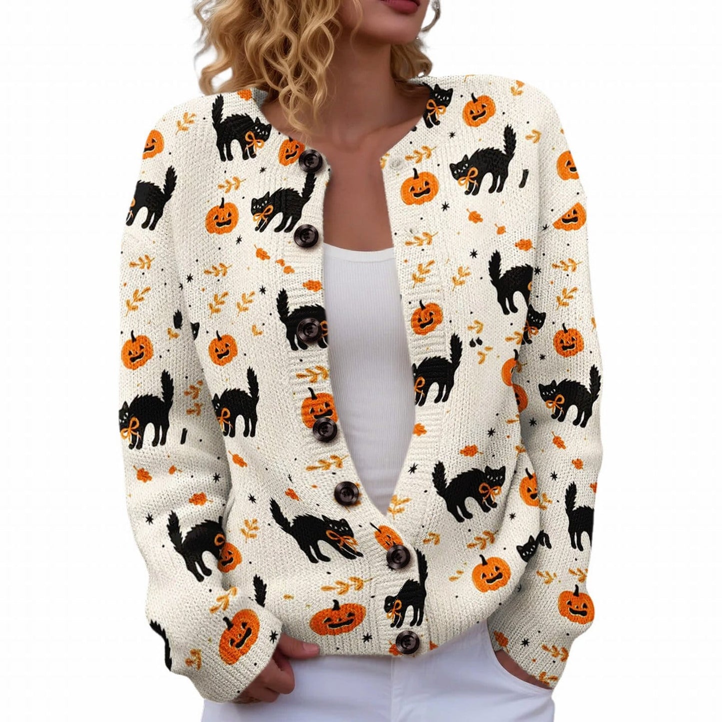 Ll-Yk1 Halloween Cardigan Round Neck Long-Sleeved 3D Printed Sweater European and American Cross-Border Casual Women's Clothing Amazon Theme Ll-Yk1 Halloween Cardigan Round Neck Long-Sleeved 3D Printed Sweater European and American Cross-Border Casual Women's Clothing Amazon Theme