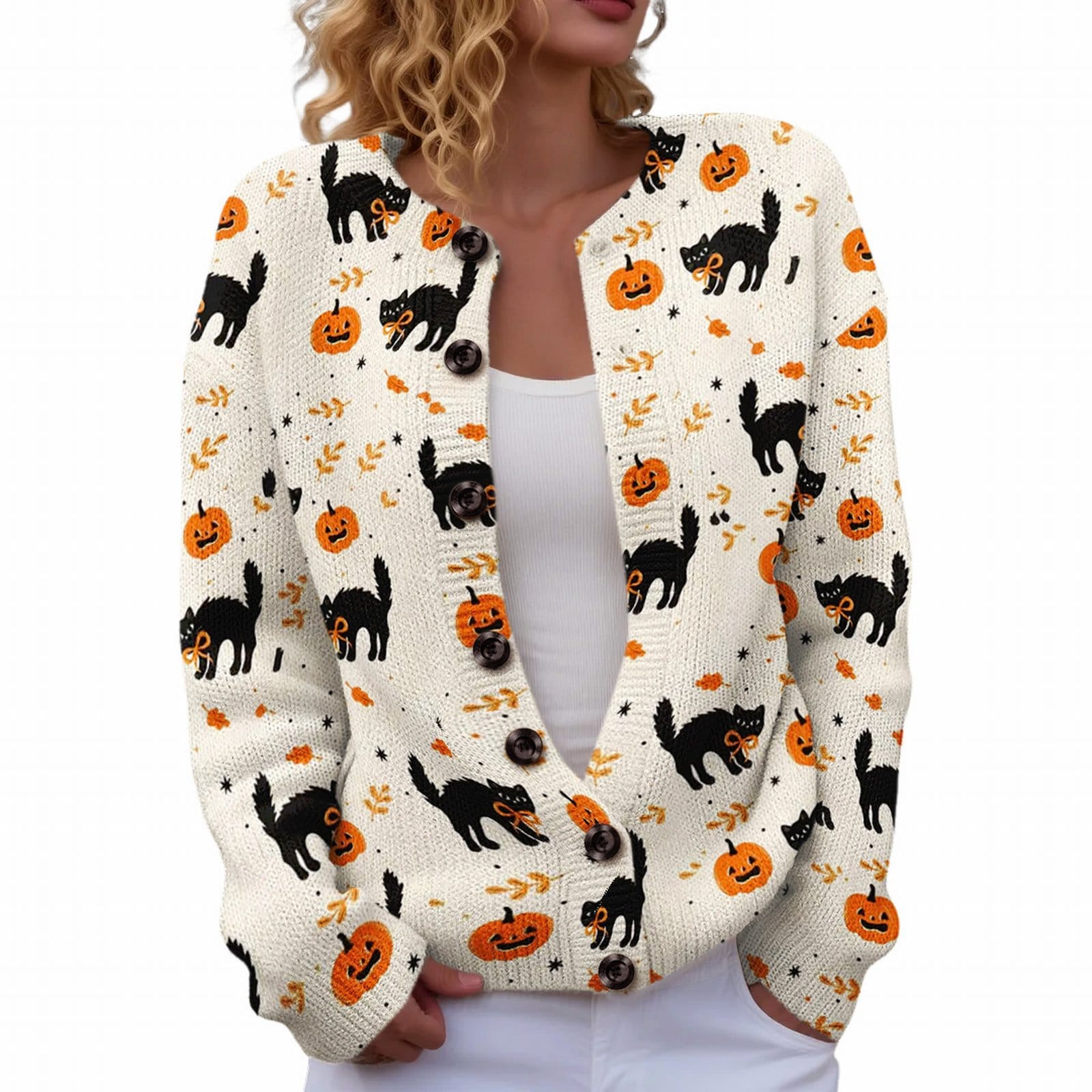 Ll-Yk1 Halloween Cardigan Round Neck Long-Sleeved 3D Printed Sweater European and American Cross-Border Casual Women's Clothing Amazon Theme Ll-Yk1 Halloween Cardigan Round Neck Long-Sleeved 3D Printed Sweater European and American Cross-Border Casual Women's Clothing Amazon Theme