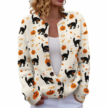 Ll-Yk1 Halloween Cardigan Round Neck Long-Sleeved 3D Printed Sweater European and American Cross-Border Casual Women's Clothing Amazon Theme Ll-Yk1 Halloween Cardigan Round Neck Long-Sleeved 3D Printed Sweater European and American Cross-Border Casual Women's Clothing Amazon Theme