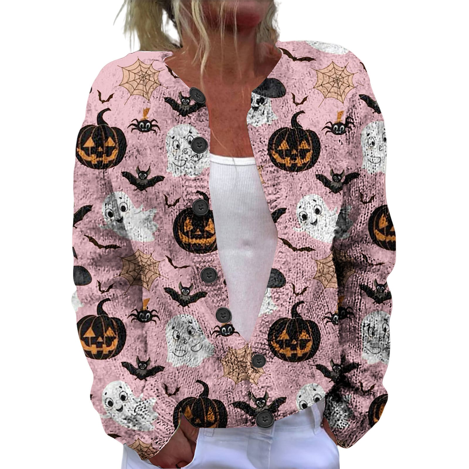 Ll-Yk1 Halloween Cardigan Round Neck Long-Sleeved 3D Printed Sweater European and American Cross-Border Casual Women's Clothing Amazon Theme Ll-Yk1 Halloween Cardigan Round Neck Long-Sleeved 3D Printed Sweater European and American Cross-Border Casual Women's Clothing Amazon Theme