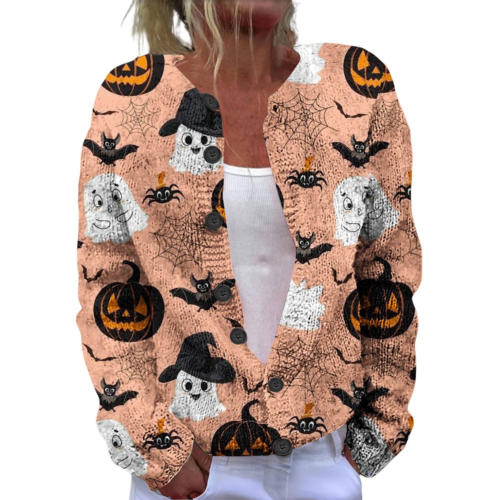Ll-Yk1 Halloween Cardigan Round Neck Long-Sleeved 3D Printed Sweater European and American Cross-Border Casual Women's Clothing Amazon Theme Ll-Yk1 Halloween Cardigan Round Neck Long-Sleeved 3D Printed Sweater European and American Cross-Border Casual Women's Clothing Amazon Theme