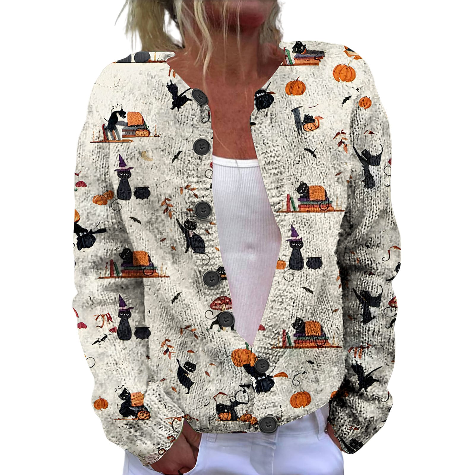 Ll-Yk1 Halloween Cardigan Round Neck Long-Sleeved 3D Printed Sweater European and American Cross-Border Casual Women's Clothing Amazon Theme Ll-Yk1 Halloween Cardigan Round Neck Long-Sleeved 3D Printed Sweater European and American Cross-Border Casual Women's Clothing Amazon Theme
