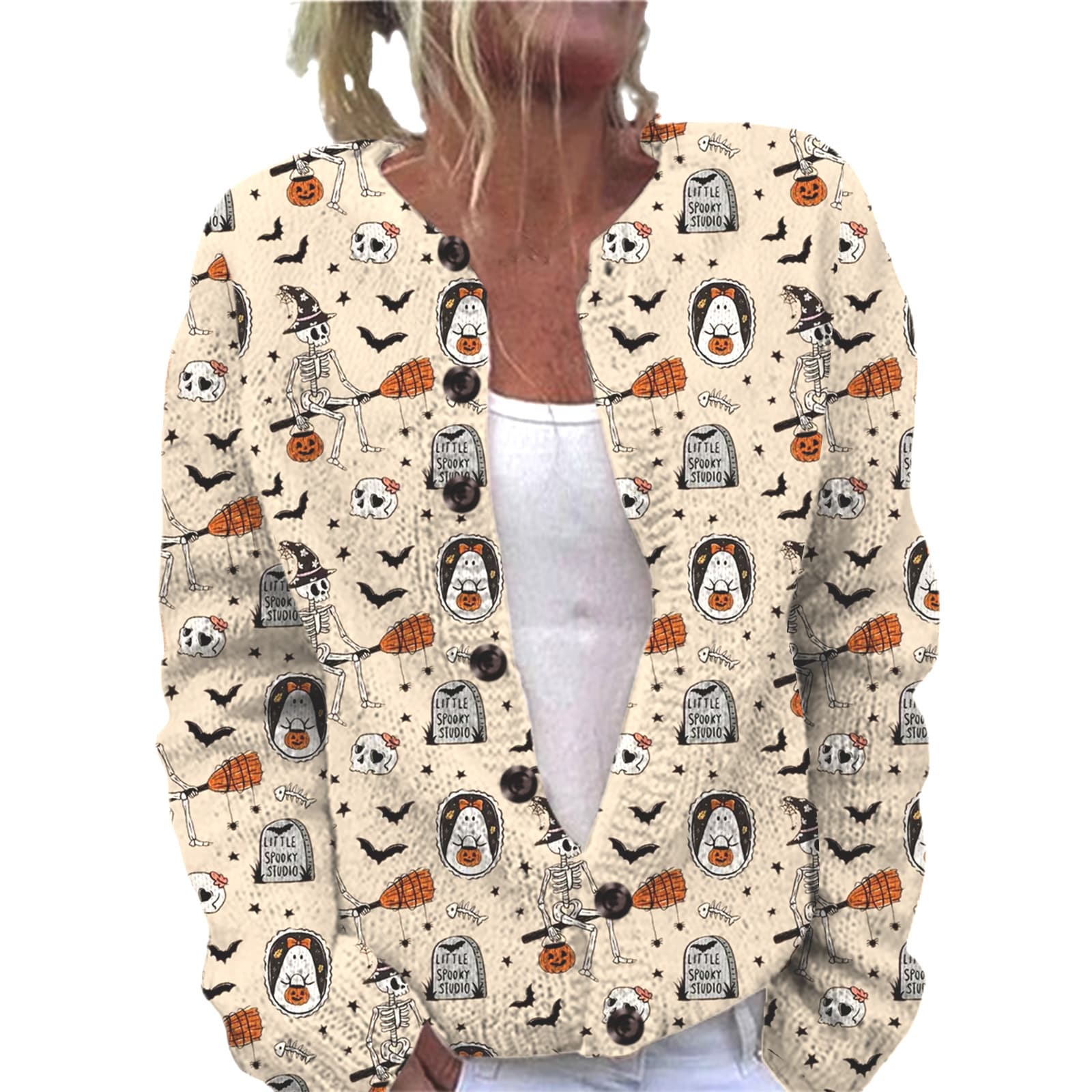Ll-Yk1 Halloween Cardigan Round Neck Long-Sleeved 3D Printed Sweater European and American Cross-Border Casual Women's Clothing Amazon Theme Ll-Yk1 Halloween Cardigan Round Neck Long-Sleeved 3D Printed Sweater European and American Cross-Border Casual Women's Clothing Amazon Theme