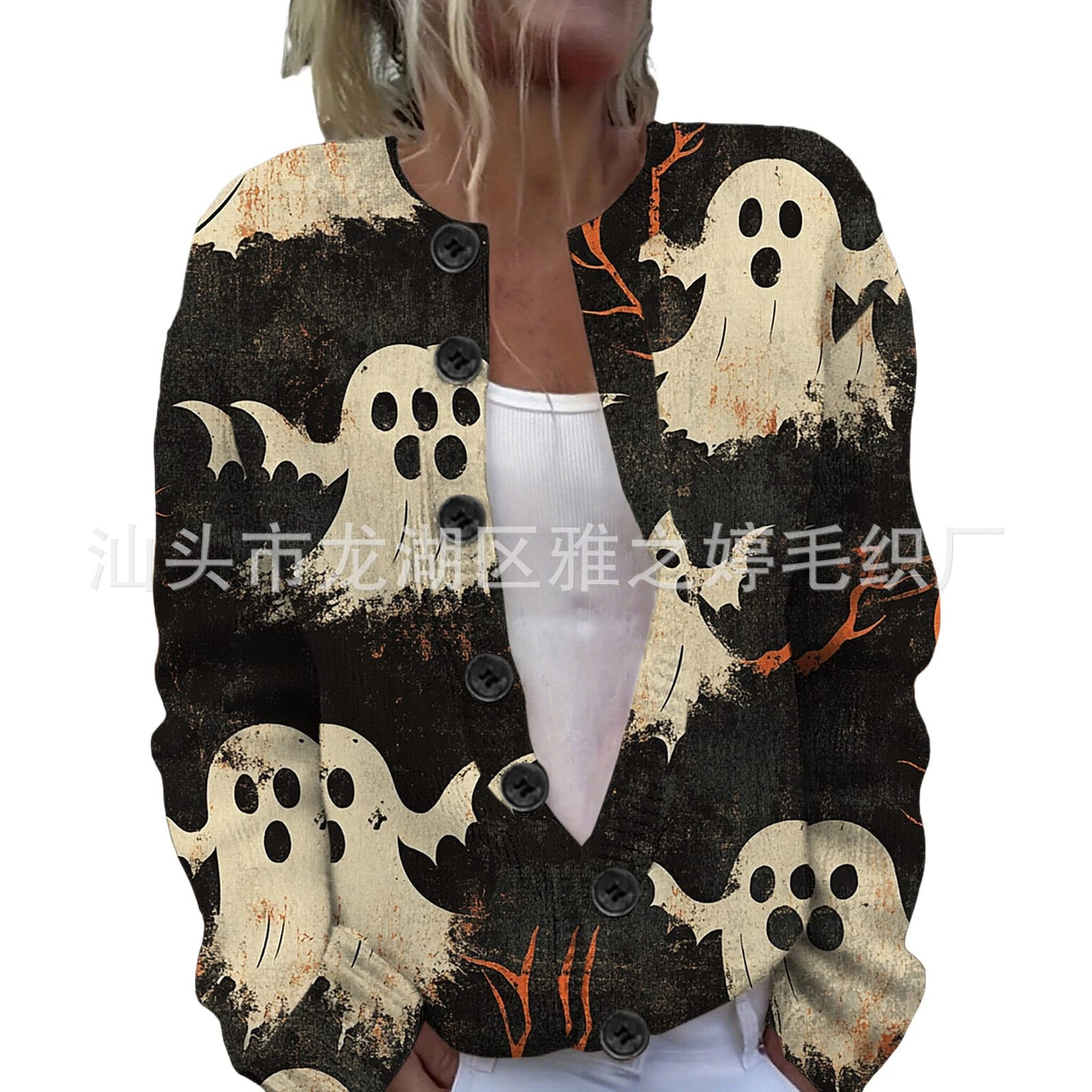 Ll-Yk1 Halloween Cardigan Round Neck Long-Sleeved 3D Printed Sweater European and American Cross-Border Casual Women's Clothing Amazon Theme Ll-Yk1 Halloween Cardigan Round Neck Long-Sleeved 3D Printed Sweater European and American Cross-Border Casual Women's Clothing Amazon Theme