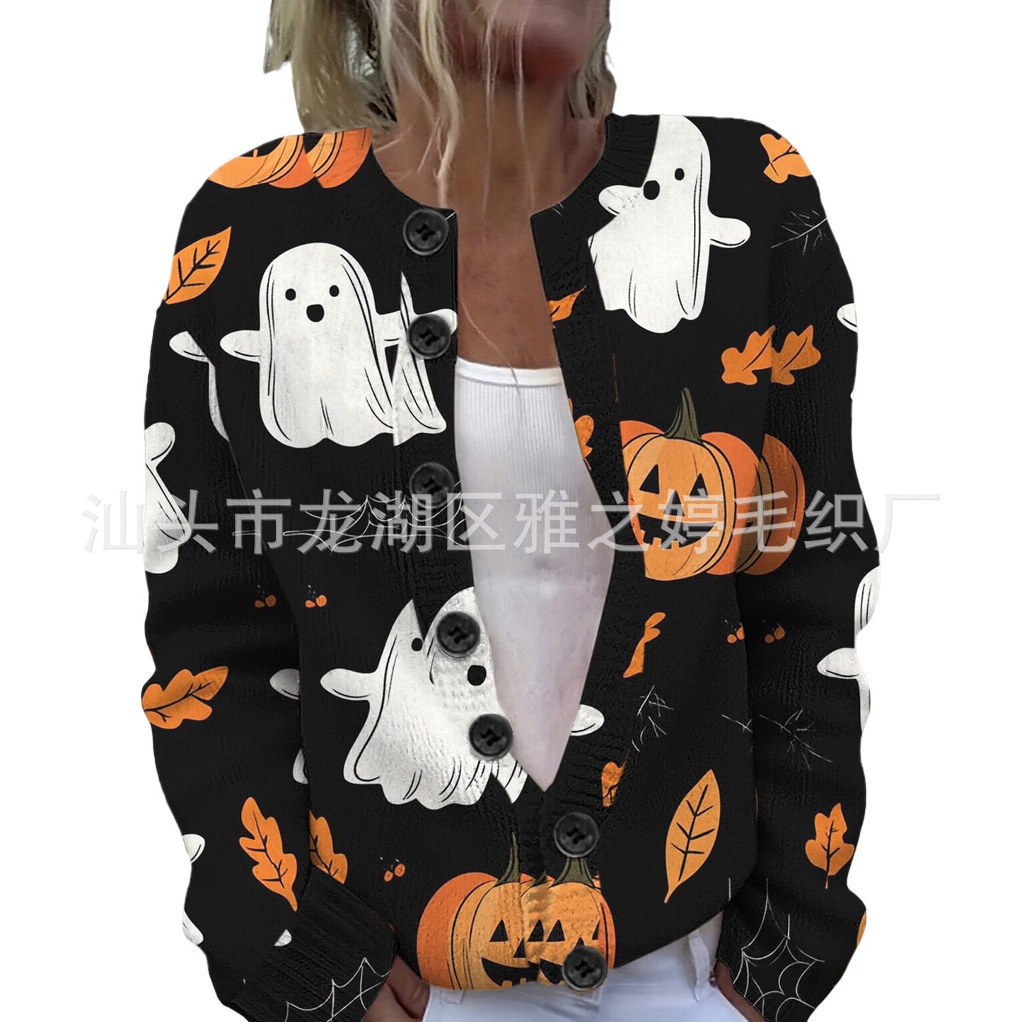 Ll-Yk1 Halloween Cardigan Round Neck Long-Sleeved 3D Printed Sweater European and American Cross-Border Casual Women's Clothing Amazon Theme Ll-Yk1 Halloween Cardigan Round Neck Long-Sleeved 3D Printed Sweater European and American Cross-Border Casual Women's Clothing Amazon Theme