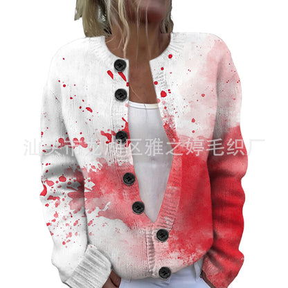 Ll-Yk1 Halloween Cardigan Round Neck Long-Sleeved 3D Printed Sweater European and American Cross-Border Casual Women's Clothing Amazon Theme Ll-Yk1 Halloween Cardigan Round Neck Long-Sleeved 3D Printed Sweater European and American Cross-Border Casual Women's Clothing Amazon Theme