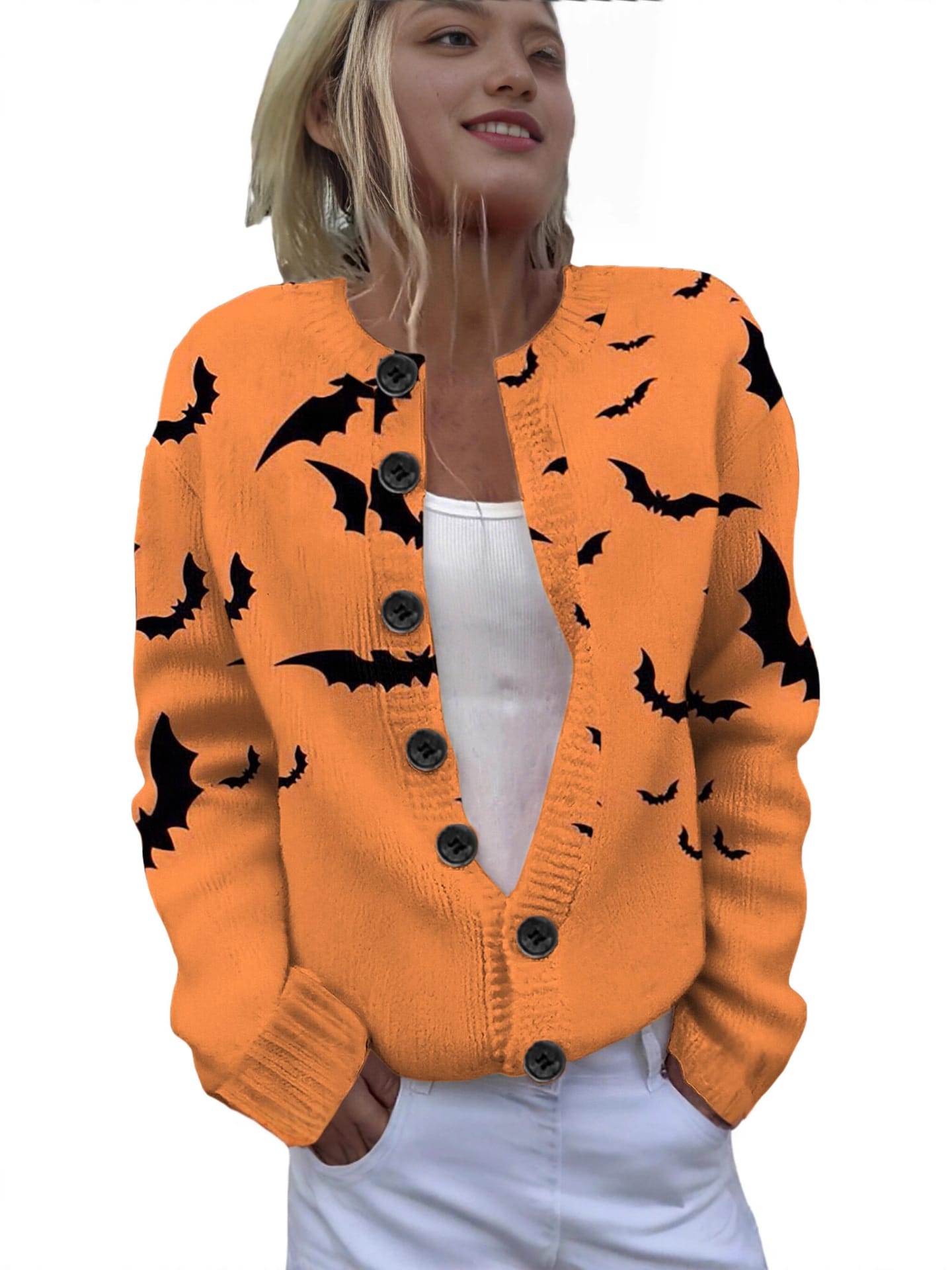 Ll-Yk1 Halloween Cardigan Round Neck Long-Sleeved 3D Printed Sweater European and American Cross-Border Casual Women's Clothing Amazon Theme Ll-Yk1 Halloween Cardigan Round Neck Long-Sleeved 3D Printed Sweater European and American Cross-Border Casual Women's Clothing Amazon Theme