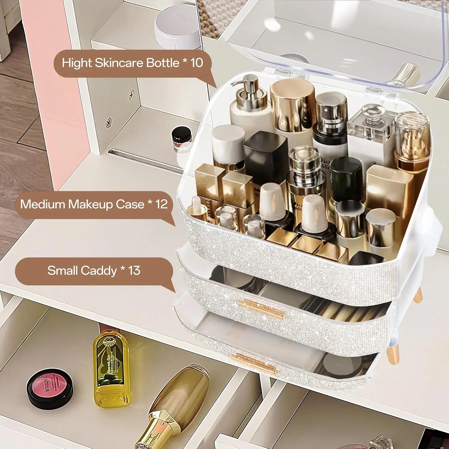 Makeup Organizer with 2 Drawers and Brush Storage Box Makeup Organizer with 2 Drawers and Brush Storage Box