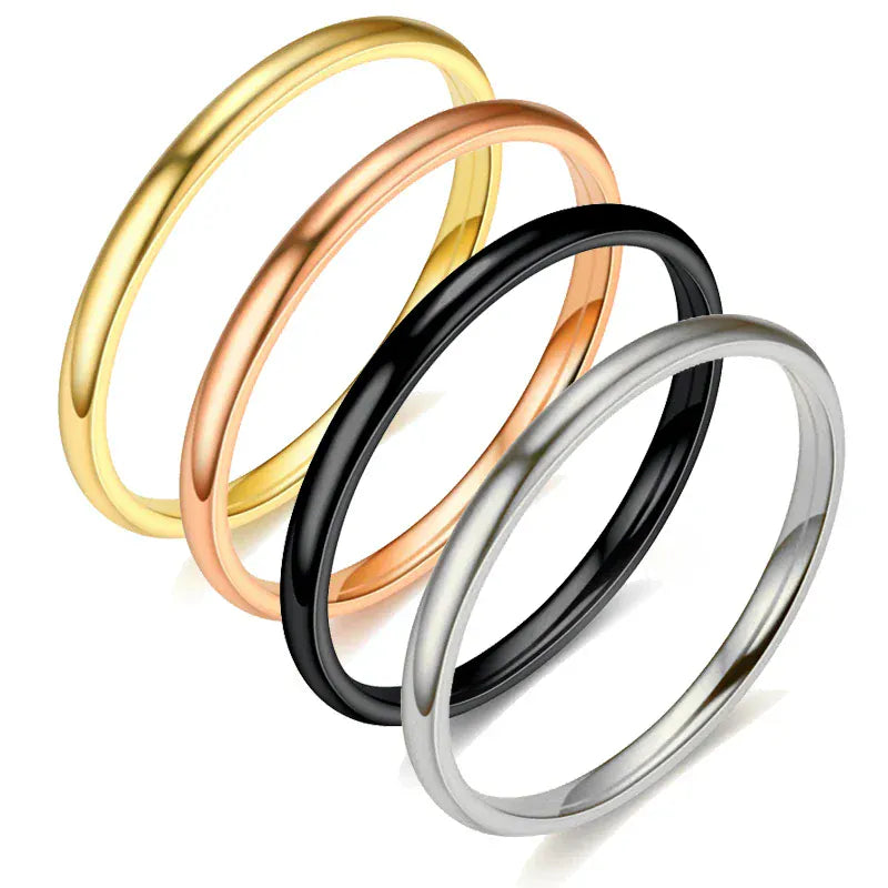 Maxmoon 2020 2mm Thin Rose Gold Anti-Allergy Smooth Simple Titanium Steel Wedding Rings for Women Valentine's Day Present Maxmoon 2020 2mm Thin Rose Gold Anti-Allergy Smooth Simple Titanium Steel Wedding Rings for Women Valentine's Day Present