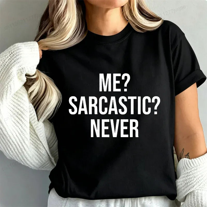 Me Sarcastic Never Funny Women's T-Shirt Humor Tee Gift for Teen Girls | Wahooly "Me? Sarcastic? Never." Funny T-Shirt for Women – Sarcasm Humor Tee, Great Gift for Teen Girls